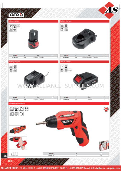 YATO Lithium Battery / Battery Charger / Cordless Screwdriver