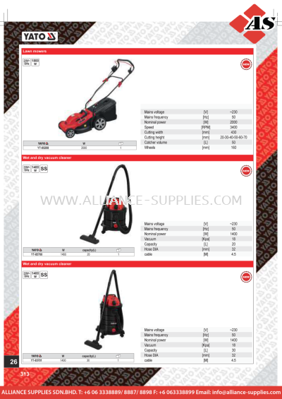 YATO Lawn Mowers / Wet & Dry Vacuum Cleaner 