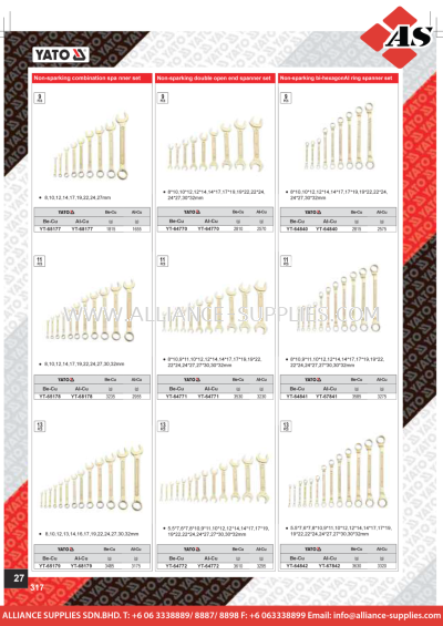 YATO Non-Sparking Combination Spanner Set / Non-Sparking Double Open End Spanner Set