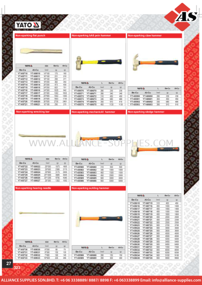 YATO Non-Sparking Flat Punch / Non-Sparking Wrecking Bar / Non-Sparking Hearing Needle