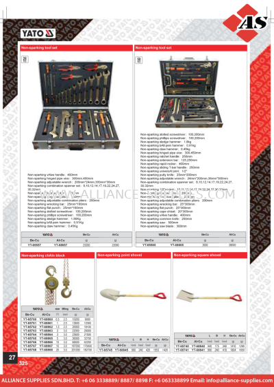 YATO Non-Sparking Tool Set / Non-Sparking Chain Block / Non-Sparking Point Shovel 