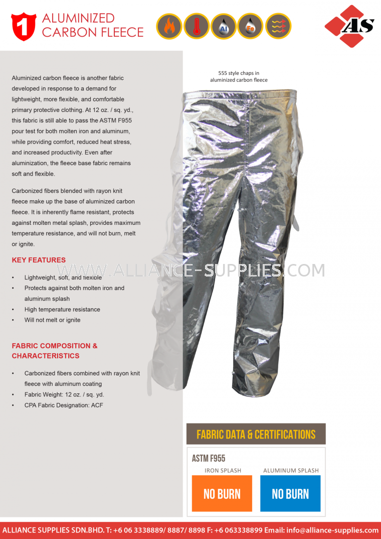 CPA Foundry Protection - Aluminized Carbon Fleece CPA Foundry Protection CPA Protective Clothing PERSONAL PROTECTIVE EQUIPMENT