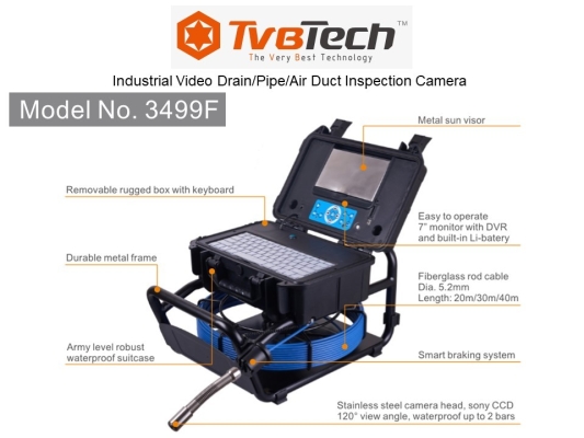 TVBTech 3499F New 23mm Video Drain Pipe/Air Duct Inspection Camera with 20m/66ft ~ 40m/130ft cable