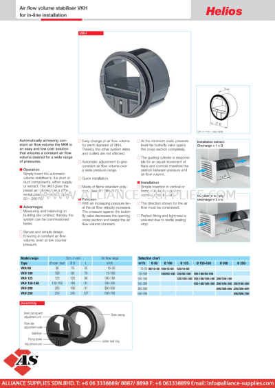 HELIOS Air Flow Volume Stabiliser VKH 