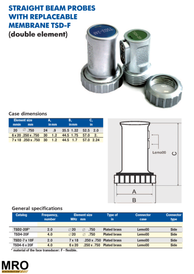 Straight Beam Probes With Replaceable Membrane TSD-F (Double Element)