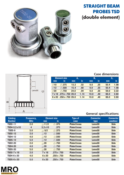 Straight Beam Probes TSD (Double Element)