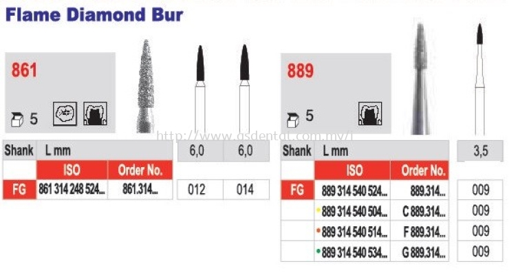 861, 889 Flame Diamond Bur