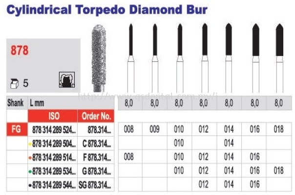 878 Cylindrical Torpedo Diamond Bur