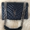 (SOLD) YSL Medium Envelope Silver Chain in Midnight Blue (Crossbody/Shoulder) YSL