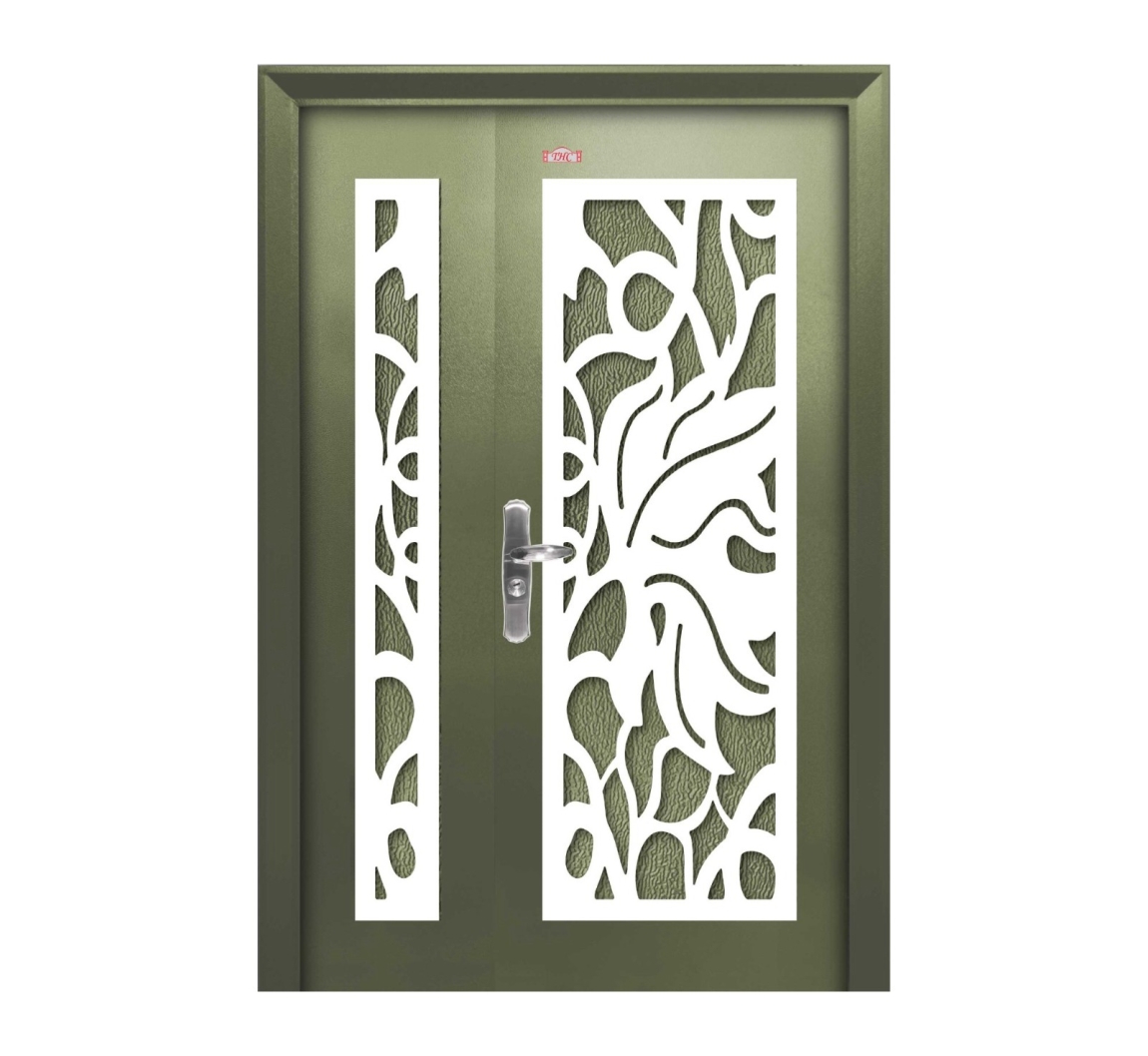 Unequal Security Door : AP4-W985 Green Grey Unequal Double Security Door Security Door Choose Sample / Pattern Chart