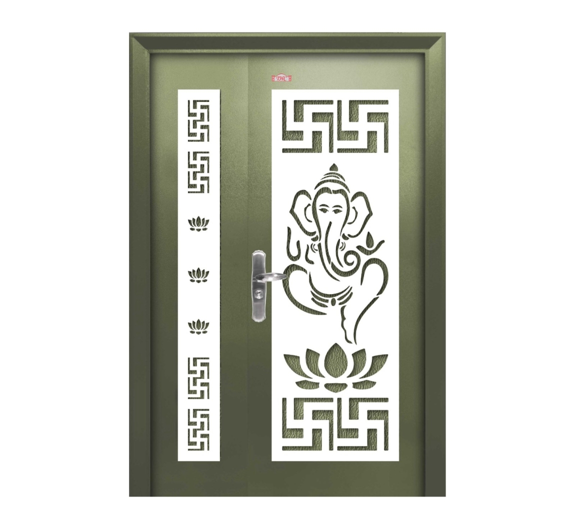 Unequal Security Door : AP4-W895 Green Grey Unequal Double Security Door Security Door Choose Sample / Pattern Chart