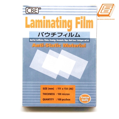 CBE - A6 Laminating Film 111 x 154mm, 100MIC, 100pcs