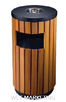 Powder Coating + Wood Round Waste Bin c/w Ashtray Top & G.I. Inner Liner LD-WORB-245/W