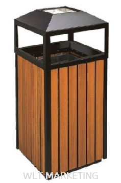 Powder Coating + Wood Square Waste Bin c/w Ashtray Top & G.I. Inner Liner LD-WOSQ-246/W