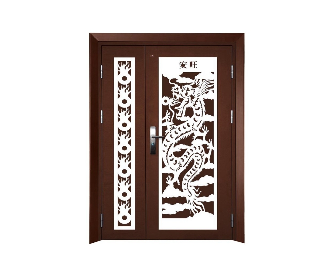 Unequal Security Door 095 Brown Color Unequal Double Security Door Security Door Choose Sample / Pattern Chart