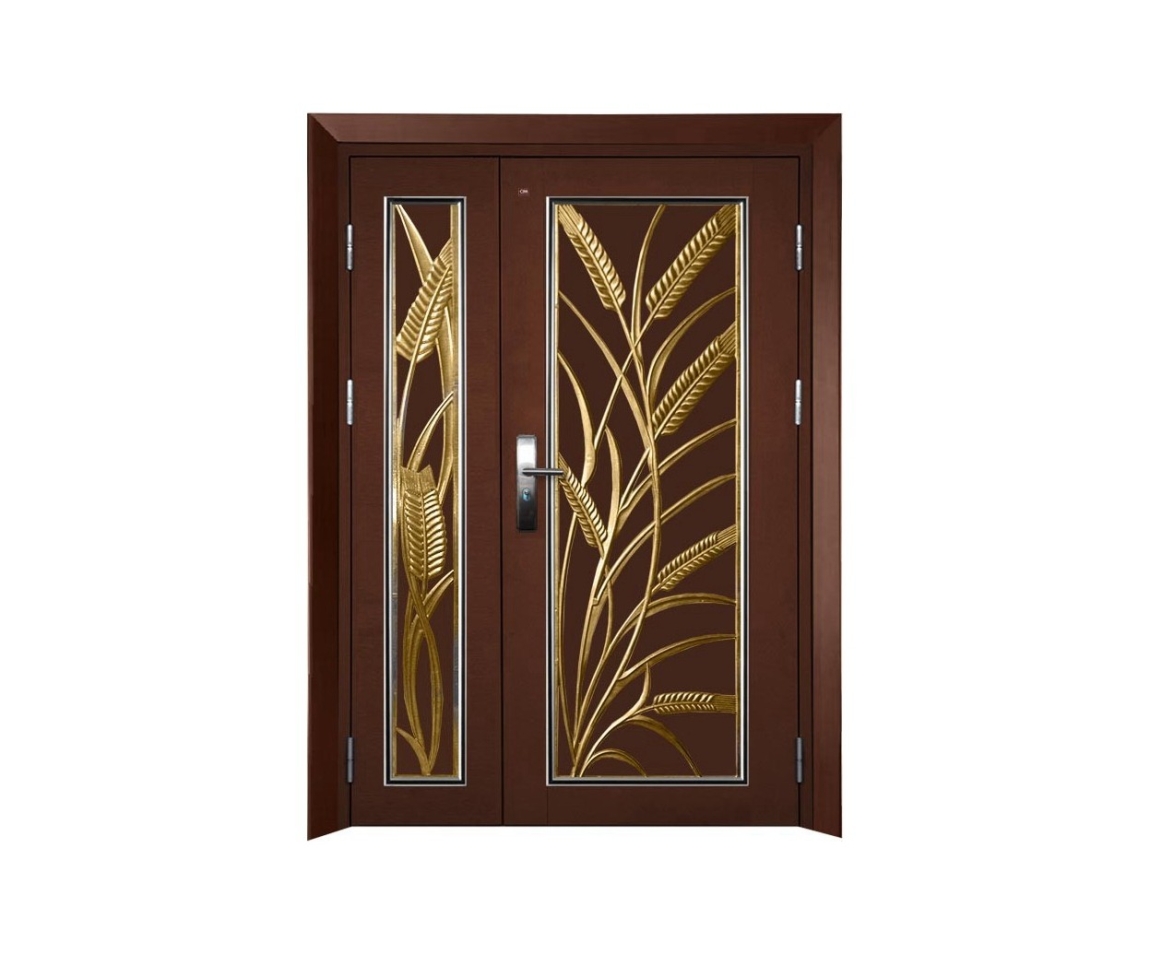 Unequal Security Door 098 Brown Color Unequal Double Security Door Security Door Choose Sample / Pattern Chart