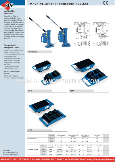 FETRA Machine Lifter/ Transport Rollers