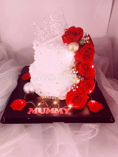 2 Tier Red Rose & Crown Cake 