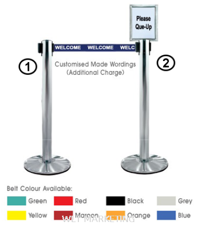 Stainless Steel Self Retractable Belt Q-Up Stand