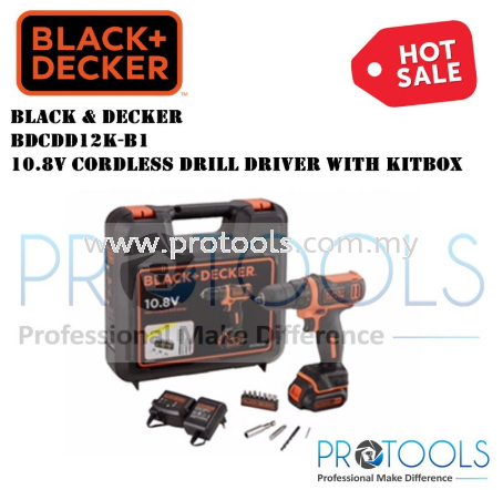 BDCDD12K-B1 BLACK & DECKER 10.8V CORDLESS DRILL DRIVER WITH KITBOX