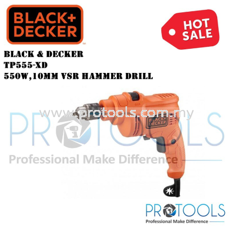 TP555-XD BLACK & DECKER 550W 10MM VSR HAMMER DRILL - 1 YEAR WARRANTY