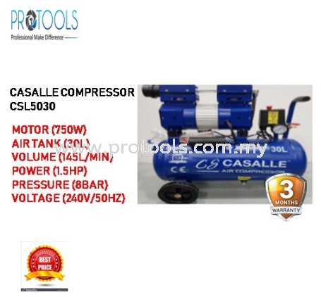 CASALLE AIR COMPRESSOR CSL5030 - OILESS - SILENT COMPRESSOR - 3 MONTH WARRANTY