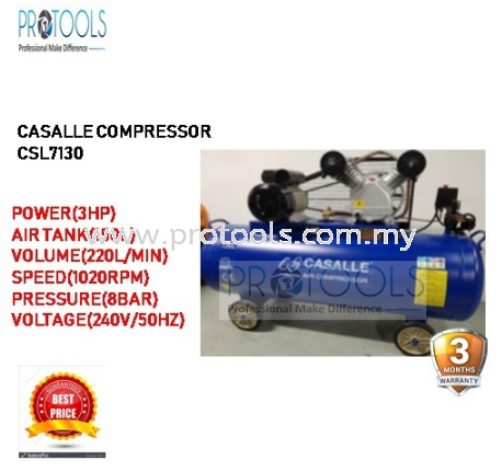 CASALLE AIR COMPRESSOR CSL7130 - BELT DRIVEN - 3 MONTH WARRANTY