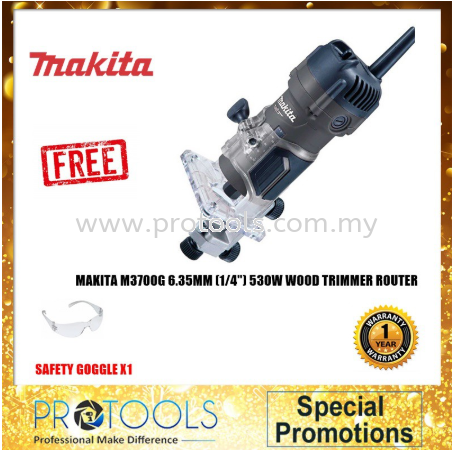 MAKITA M3700G 6.35MM (1/4") 530W MAKITA WOOD TRIMMER 12 MONTH WARRANTY