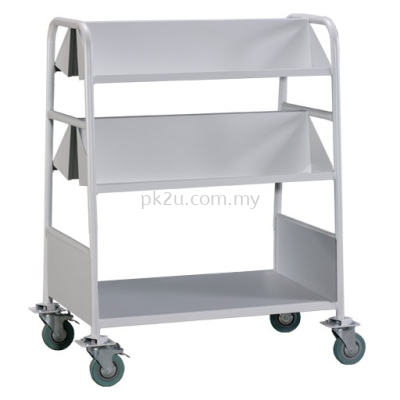 LBEM-3S-A1-Double Sided Book Trolley - 4 Slanting & 1 Flat Shelves