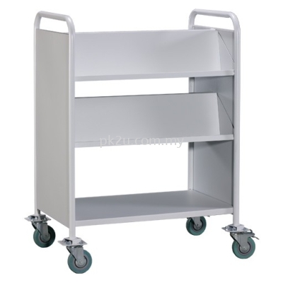 LBEM-3L-G2-Double Sided Book Trolley C/W Steel End Panel - 4 Slanting & 1 Flat Shelves