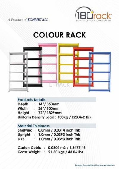 BOLTLESS STOREGE SYSTEM - 2 IN 1 METAL SHELV 180 COLOR RACK