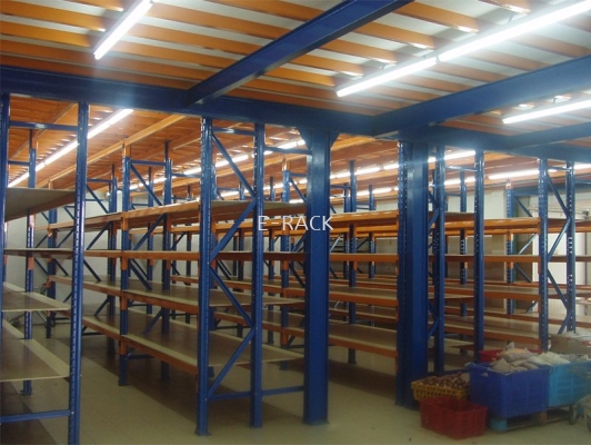 MEZZANINE FLOOR - 2 TIER STORAGE RACKING WITH I-BEAM PLATFORM