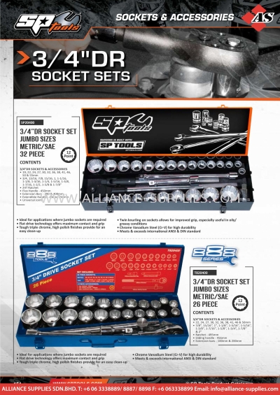 SP TOOLS 3/4" DR Socket Sets