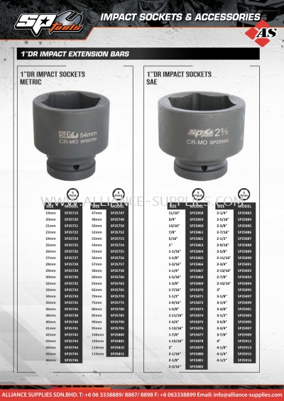 SP TOOLS Individual 1" Impact Sockets & Accessories