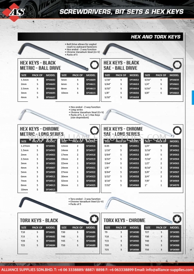 SP TOOLS Individual Hex & Torx Keys