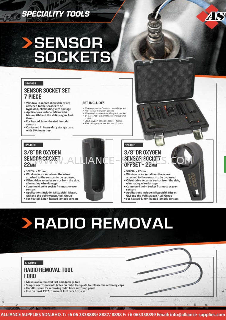 SP TOOLS Sensor Sockets & Radio Removal SP TOOLS Specialty Tools  SP TOOLS