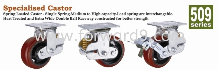 509 Series Top Plate Polyurethane Spring Loaded Castor Wheel  Spring Loaded Castor  Castors Wheel