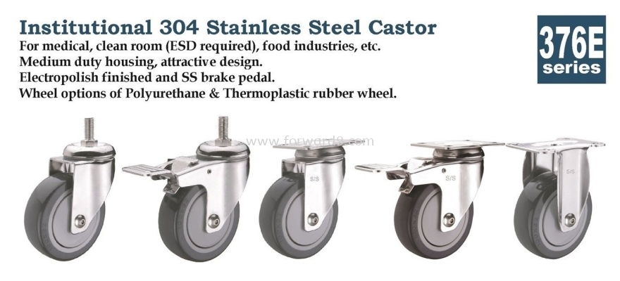 376E Series Bolt Hole Polyurethane Stainless Steel Castor Wheel