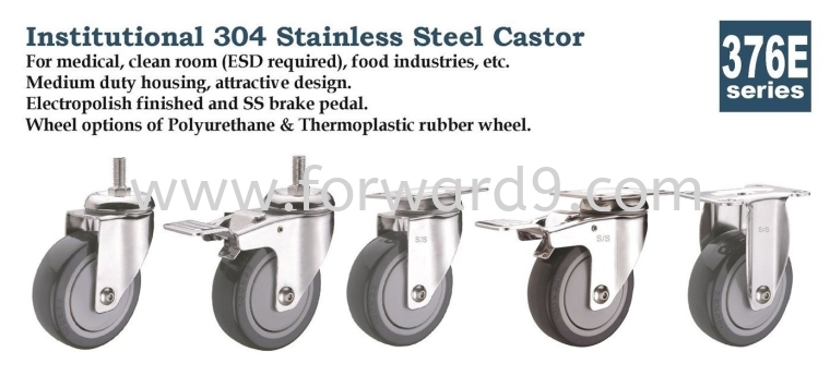 376E Series Bolt Hole Polyurethane Stainless Steel Castor Wheel Stainless Steel Castor  Castors Wheel