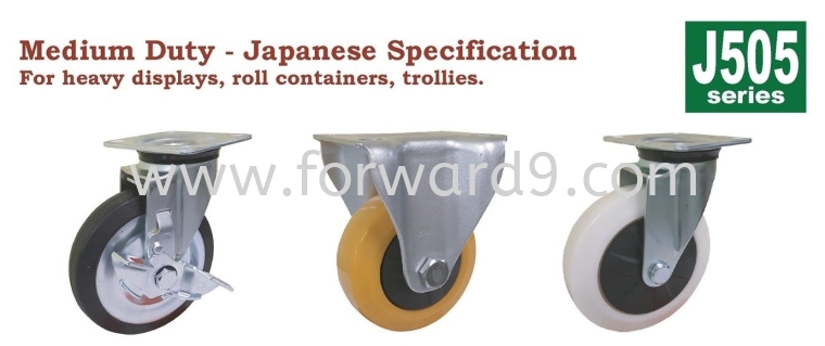 J505 Series Top Plate Elastic Rubber , Polyurethane , Nylon Castor Wheel Medium Duty Castor  Castors Wheel