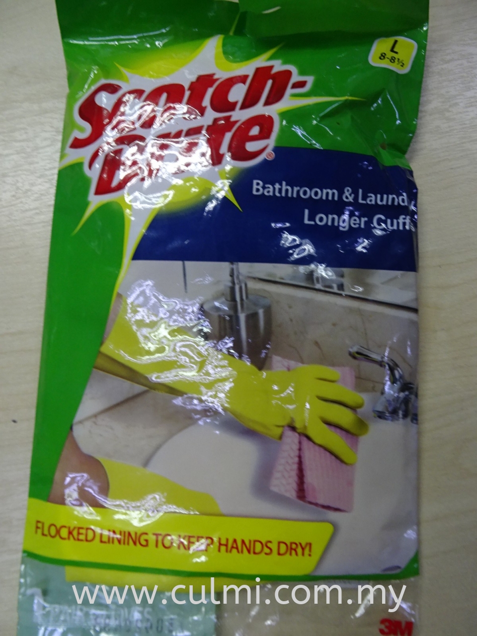 SCOTCH BRITE (3M) BATHROOM & LAUNDRY LONGER CUFFS GLOVES (SIZE L 8-81/2) (PER PAIR)