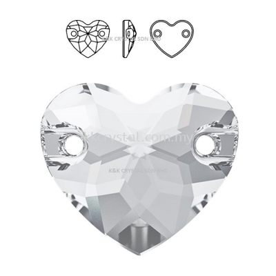 SW, HEART SEW-ON STONE, 3259#, 12MM/16MM,  001 CRYSTAL