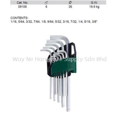 09106 - Pc SAE Long Ball Point Hex Key Set