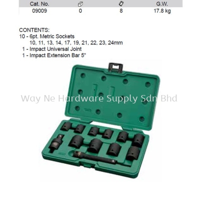 09009 - Pc 1/2 Drive 6 Point Metric Impact Socket Set