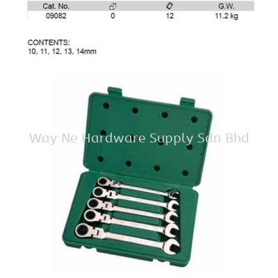 09082 - Pc Metric Flex Head Combination Ratcheting Wrench Set
