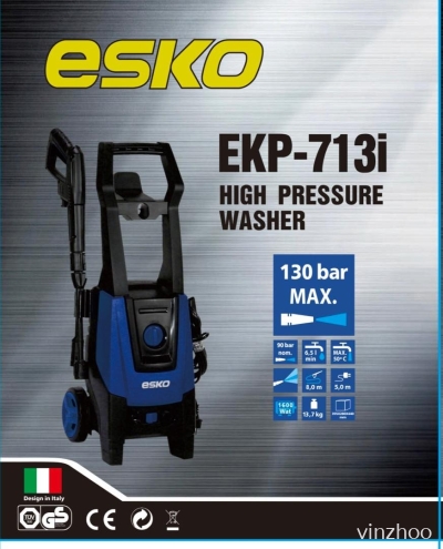 ESKO High Pressure Cleaner Washer EKP-713i-130 Bar 1600W Water Jet Italy Design