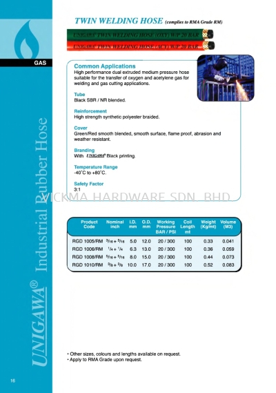UNIGAWA TWIN WELDING HOSE  (GREEN RED)