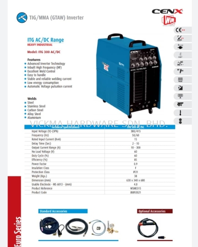 CENX WIN TIG INVERTER MACHINE ITG300 AC/DC