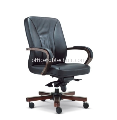 MERCU DIRECTOR MEDIUM BACK LEATHER CHAIR WITH RUBBER-WOOD WOODEN BASE