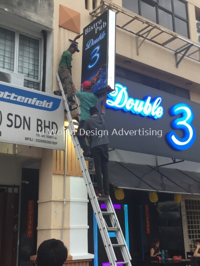 Double 3 Bistro & Pub Acrylic 3D box up LED signage at Puchong